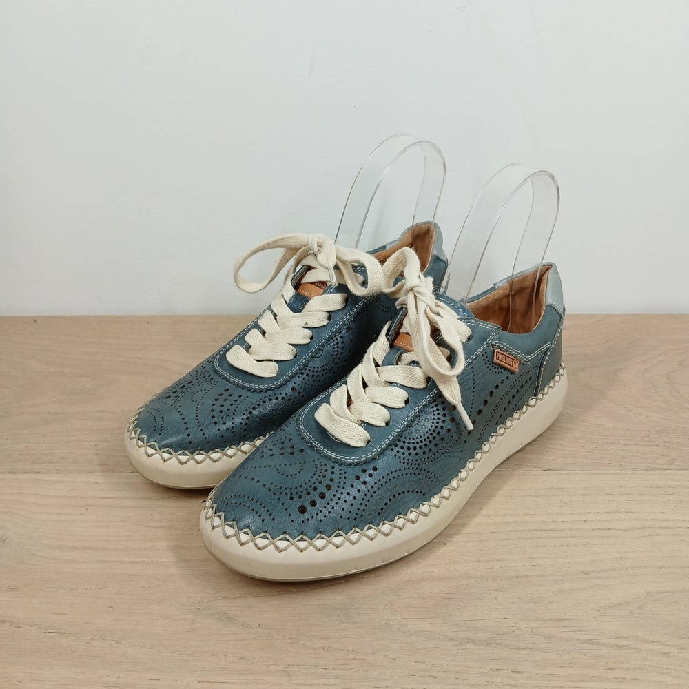 Pikolinos Sneakers Women 6 Blue Leather Perforated Lace Up Comfort Casual